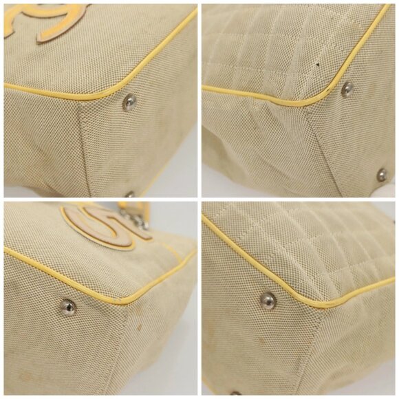 CHANEL Camelia Choco Bar Hand Bag Canvas Beige Silver CC Auth sw727 - Picture 15 of 16